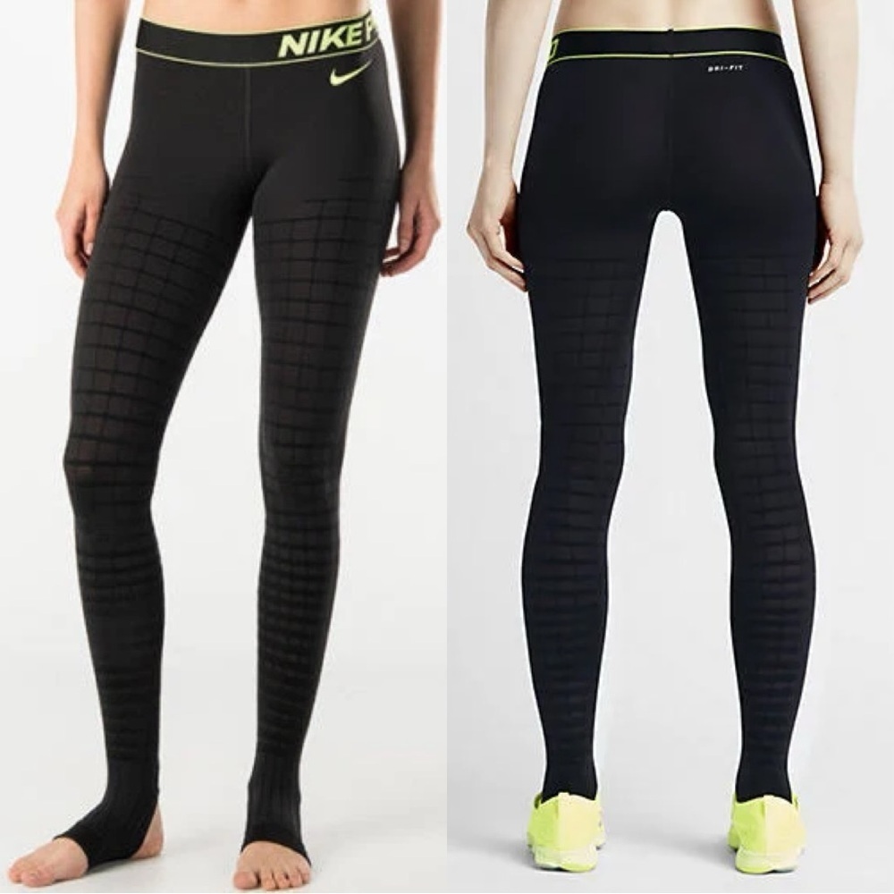 NWT Nike Dri-Fit Pro Recovery Hypertight Running Tights in Black Neon Green S